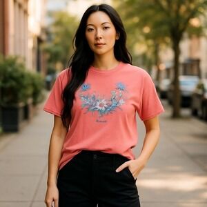 Vintage Anvil Hawaii Floral Bird Graphic Print‎ T-Shirt - Womens XL